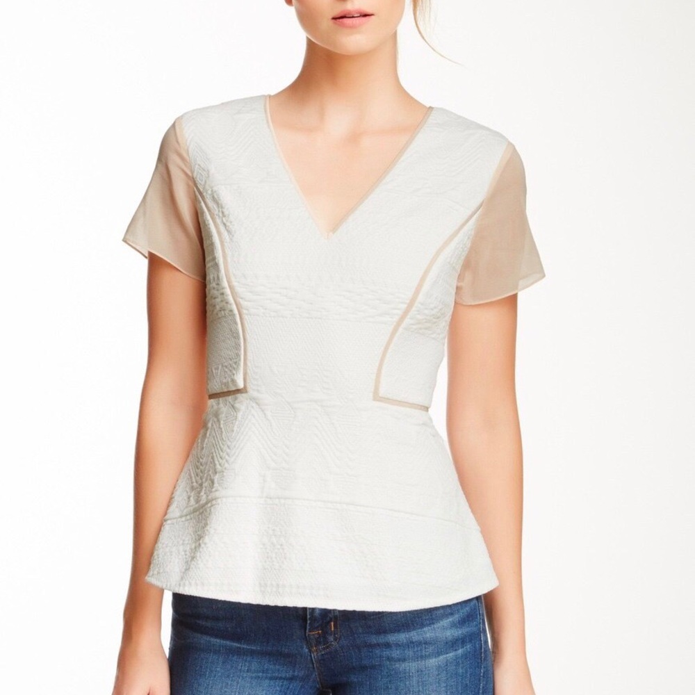 Rebecca Taylor White Jacquard Top Shirt 4